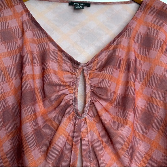 Nasty Gal Check Print Long Sleeve Mesh Top Size 10 - Picture 4 of 9